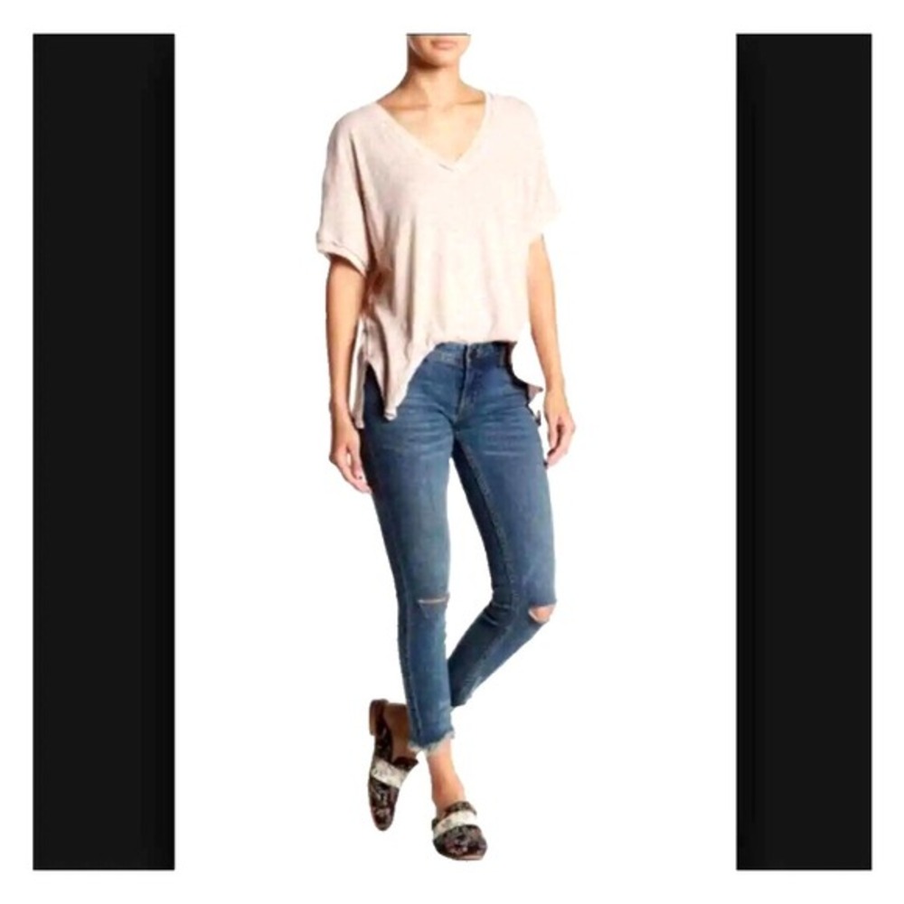 Free People Womens 30 Blue Destroyed Cropped Frayed Bust Knee‎ Skinny Jeans
